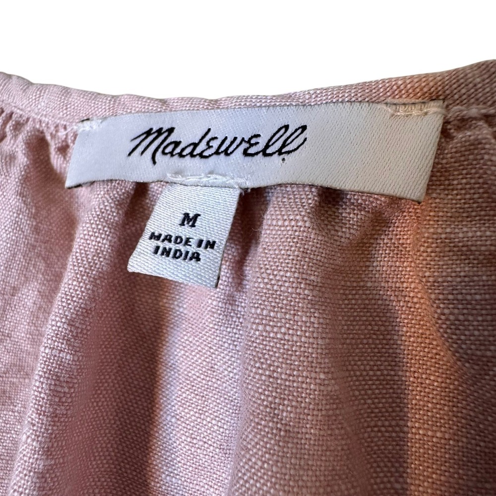 Madewell Womens Pink Linen Blend Tiered Mini Dress V-Neck Short Sleeve Size M - Picture 3 of 9